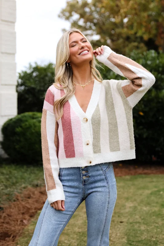 FINAL SALE - Classically Cozy Striped Color Block Sweater Cardigan Seamless Knitted Crochet