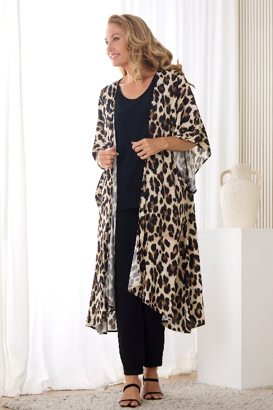 Kalena Kimono Jacket - Cream Leopard Mesh Jacket Canvas Jacket Denim Jacket