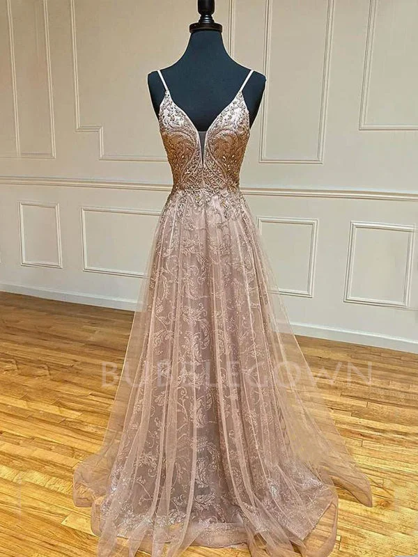 A-line Spaghetti Straps V-neck Beaded Long Evening Prom Dresses, Cheap Custom Prom Dress, MR7639 A-line Spaghetti Straps V-neck Beaded Long Evening Prom Dresses, Cheap Custom Prom Dress, MR7639