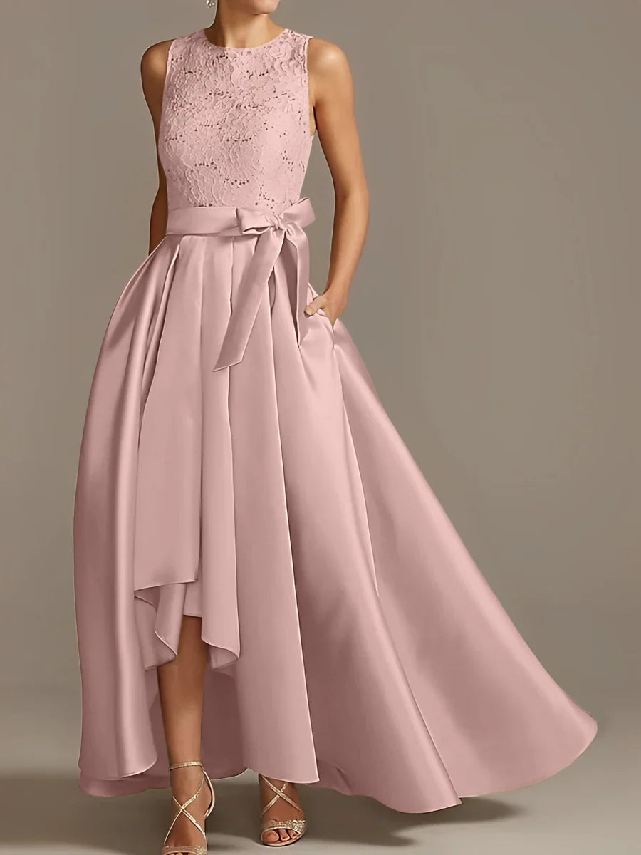 A-line/Princess collar sleeveless pleated lace mother of the bride dress