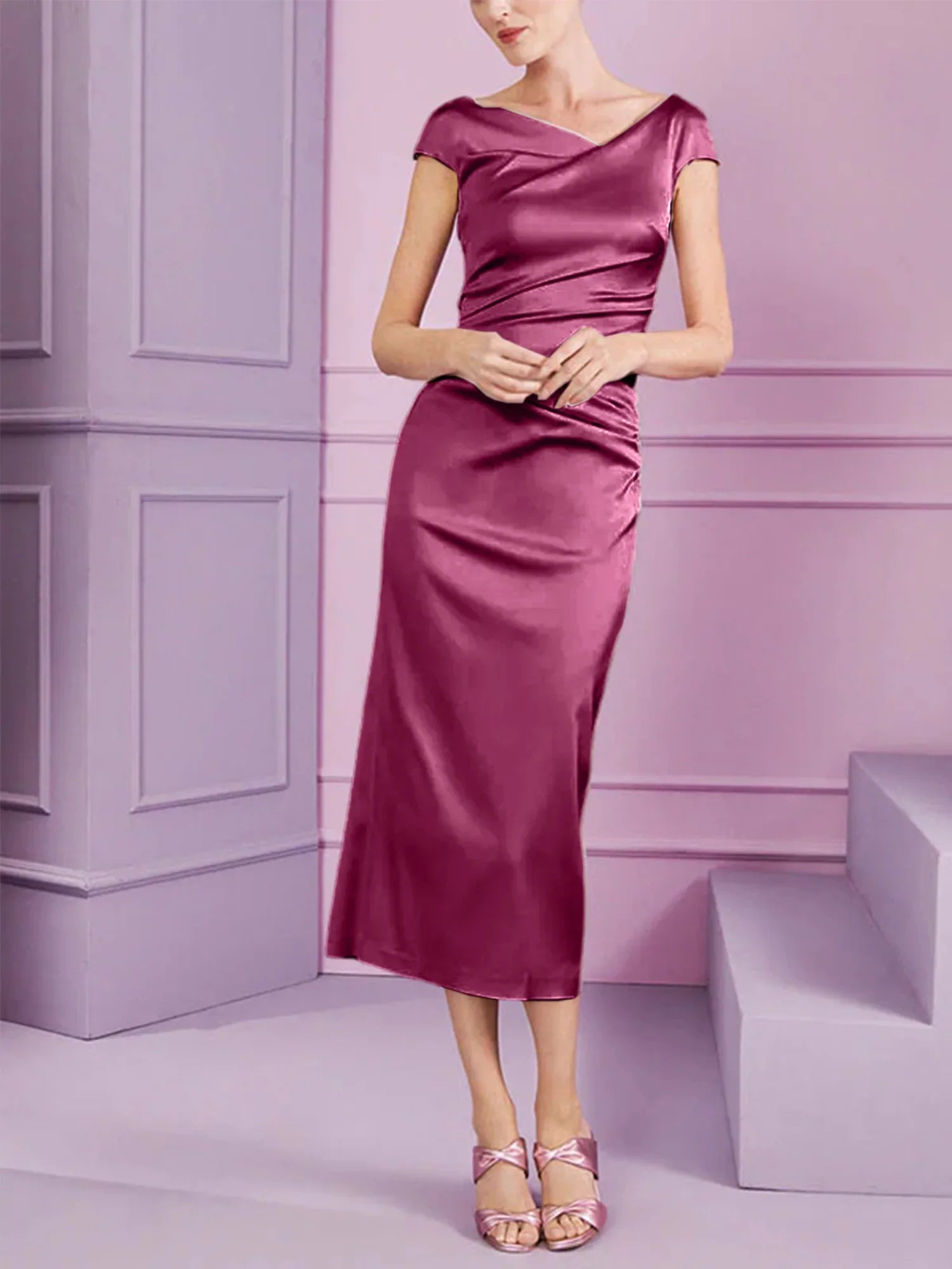 Tight fit/column style lapel long style mother of the bride dress