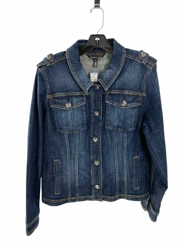 White House Black Market Size XL Blue Denim Jacket Herringbone Jacket Checkered Jacket Solid Jacket White House Black Market Size XL Blue Denim Jacket Herringbone Jacket Checkered Jacket Solid Jacket