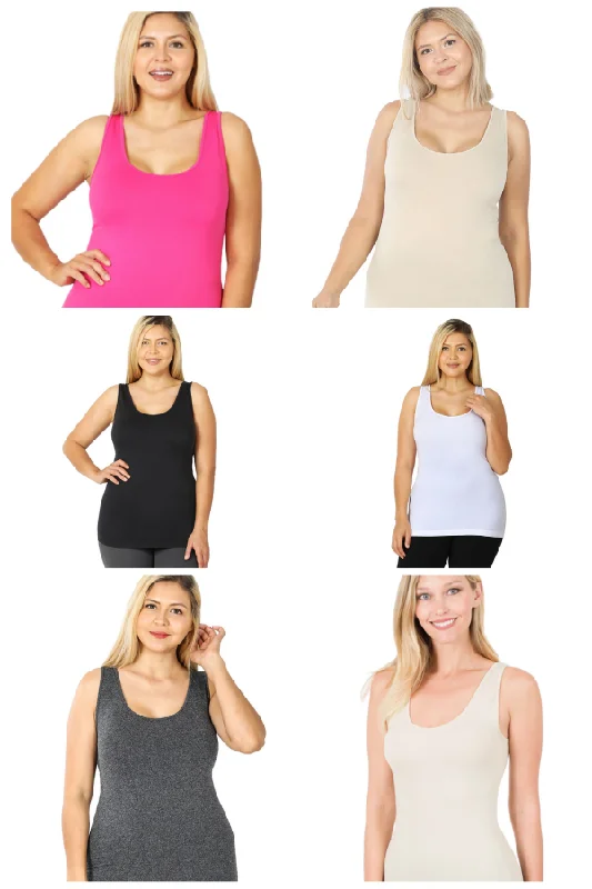 Beautifully Basic Scoop Neck Seamless Stretch Tank - Various Colors ribbed tank top