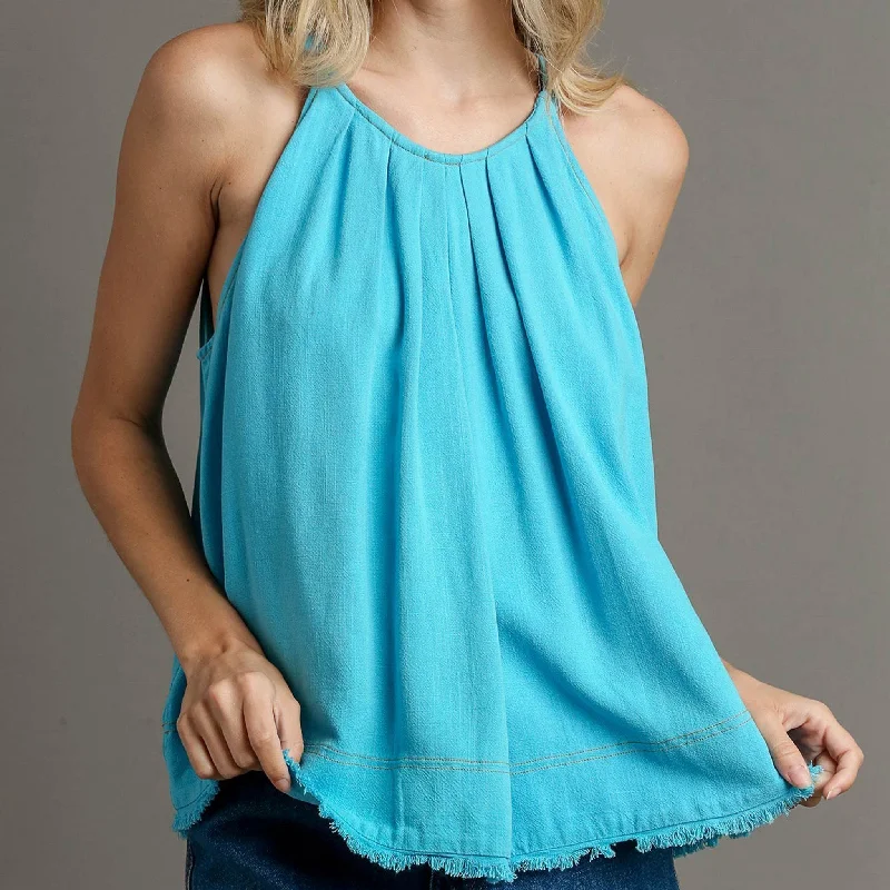 Umgee Women's Aqua Fray Halter Tank basic tank top