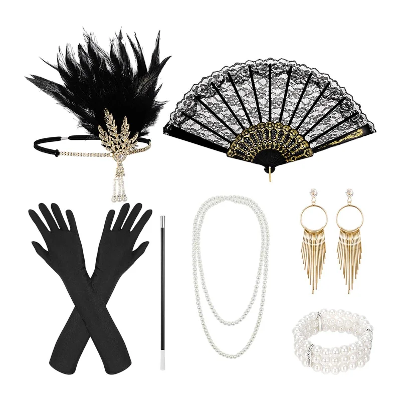Women 1920S Accessories Set Headband Props for Carnival Fancy Dress Style A
