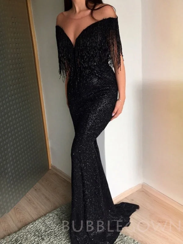 Off Shoulder Mermaid Black Sequin V-neck Long Evening Prom Dresses, Cheap Custom Prom Dresses, MR7738 Off Shoulder Mermaid Black Sequin V-neck Long Evening Prom Dresses, Cheap Custom Prom Dresses, MR7738