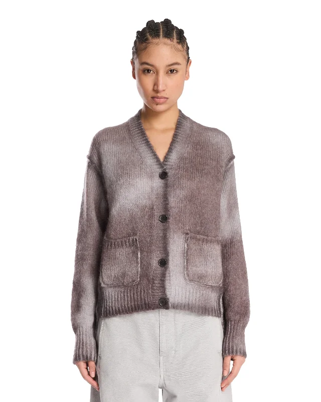Cardigan Con Scollo a V Grigio Cotton Fabric Linen Fabric Terry Fabric