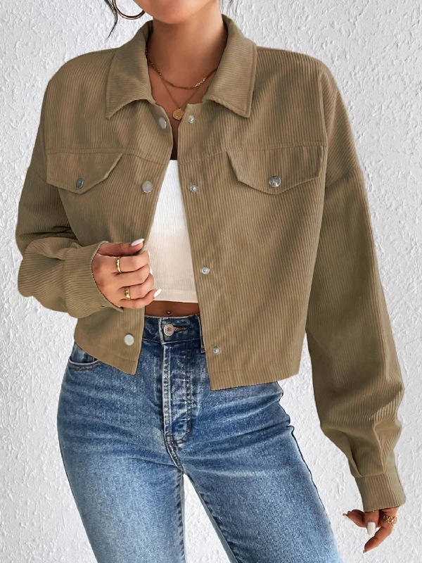Honey Snap Down Long Sleeve Jacket Front Pockets Side Pockets Patch Pockets