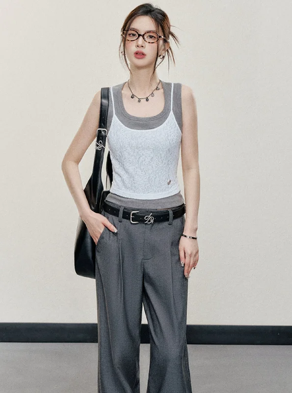 Textured Crop Tank Top: Sleeveless Fitted Vest with Layered Neckline tie dye tank