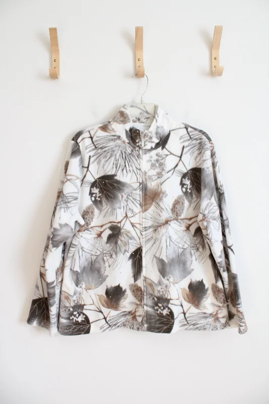 Alfred Dunner Gray & Brown Leaf Studded Fleece Jacket | L Faux Fur Jacket Real Fur Jacket Shearling Jacket Alfred Dunner Gray & Brown Leaf Studded Fleece Jacket | L Faux Fur Jacket Real Fur Jacket Shearling Jacket