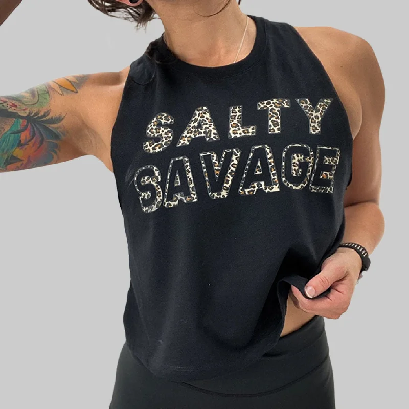 Ladies "Salty Savage Leopard Print" Flowy Crop Tank sleep tank top