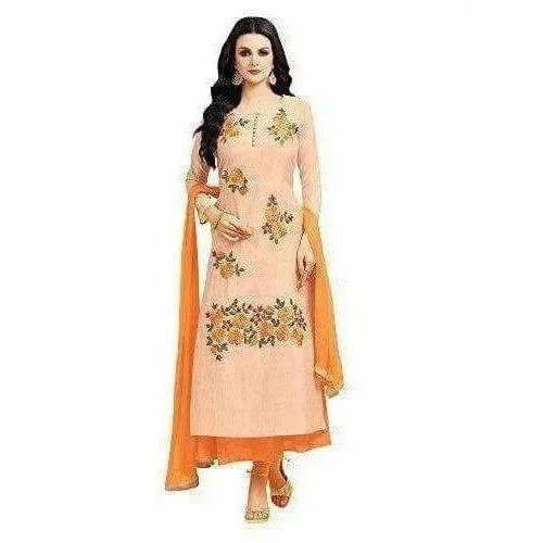 Chanderi Silk Unstitched Peach Color Dress Material