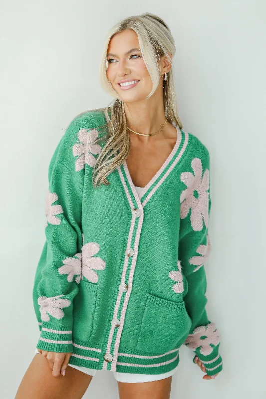 FINAL SALE - Luxe Cuteness Green Floral Sweater Cardigan Cardigan Knitwear Sweater