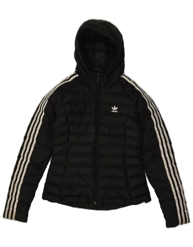 ADIDAS Womens Hooded Padded Jacket UK 8 Small Black Nylon