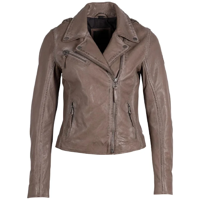 Christy Rf Leather Jacket In Taupe