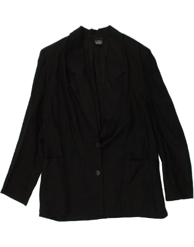 FIORELLA RUBINO Womens 2 Button Blazer Jacket UK 18 XL Black Linen