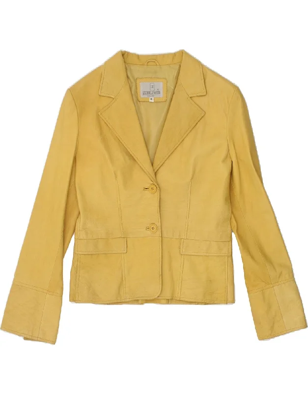 LES BOULEVARDS Womens Leather Jacket IT 46 Large Yellow Leather