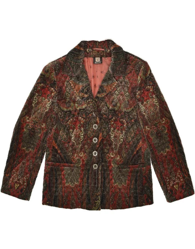 MADELEINE Womens 4 Button Blazer Jacket UK 14 Medium Maroon Paisley