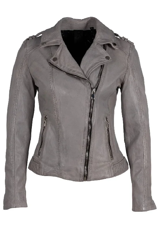 Narin Rf Leather Jacket In Light Grey