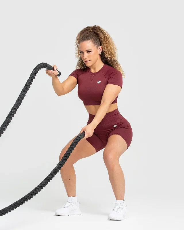 Power Seamless Short Sleeve Crop Top | Burgundy