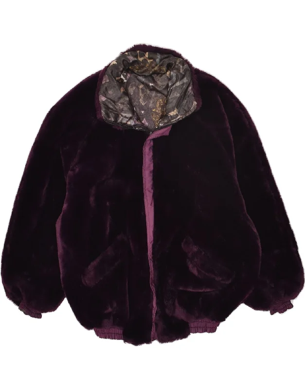 SPORTALM Womens Faux Fur Reversible Jacket UK 16 Large Purple Modacryl