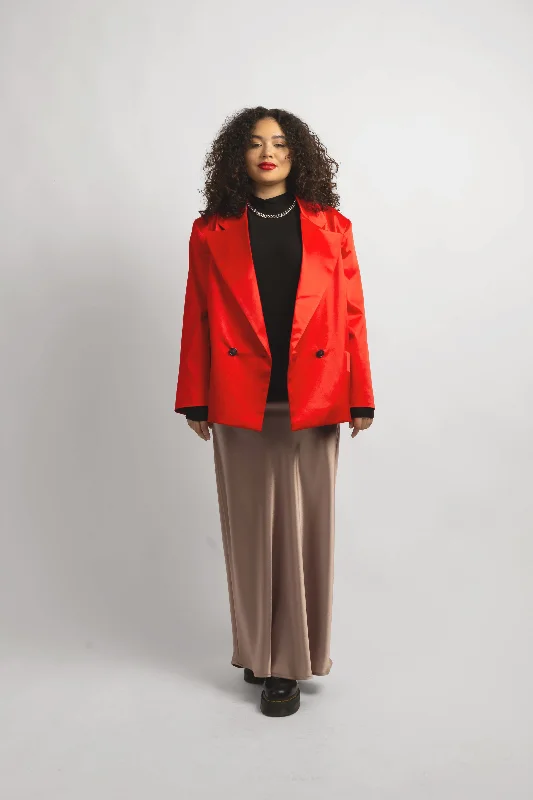 The Lexi Satin Blazer - Red