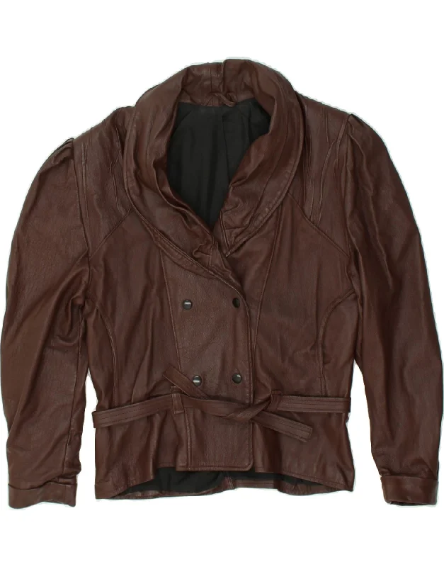 VINTAGE Womens Leather Jacket UK 10 Small Brown