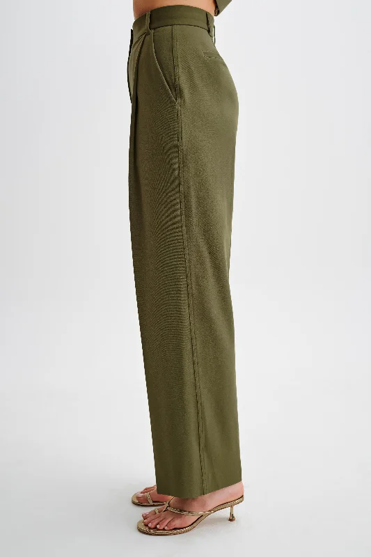 Amelie Suiting Straight Leg Pants - Military Olive