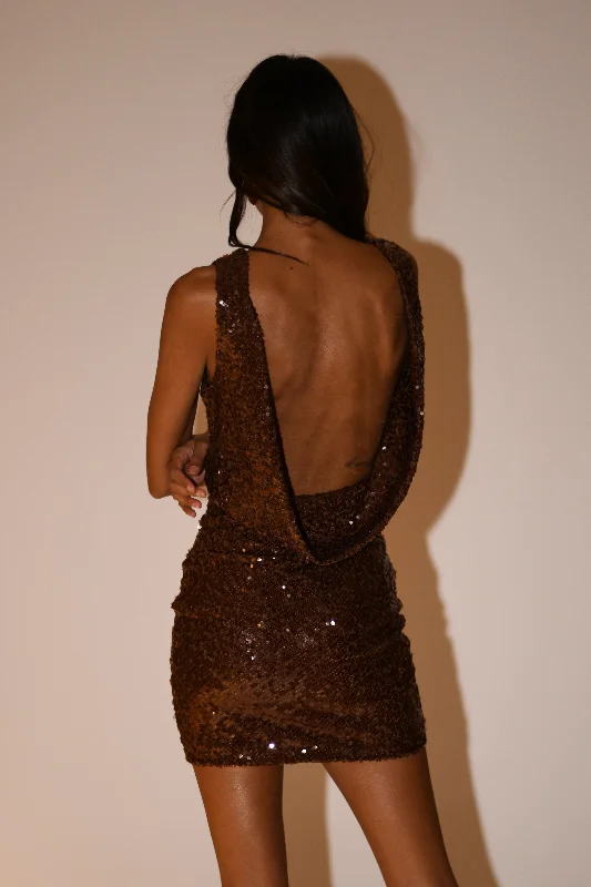 Anastasia Sequin Mini Dress - Chocolate