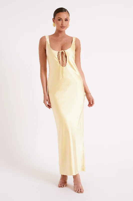 Aubrie Keyhole Satin Maxi Dress - Butter