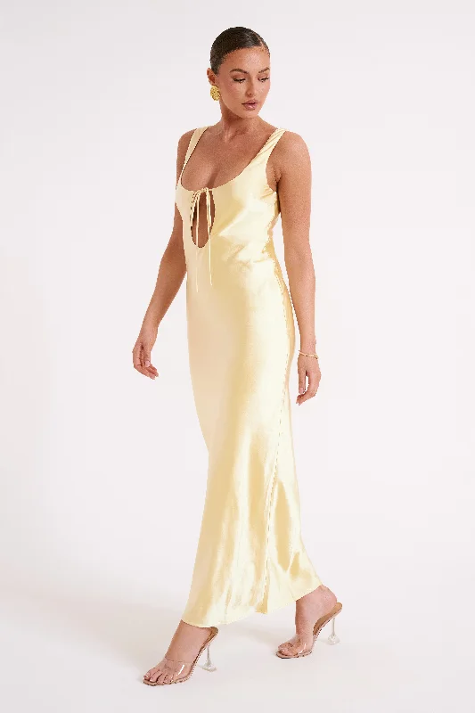 Aubrie Keyhole Satin Maxi Dress - Butter