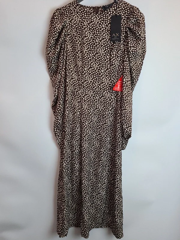 AX Paris Brown Printed Long Sleeve Split Leg Midi Dress Size UK 10 **** V348