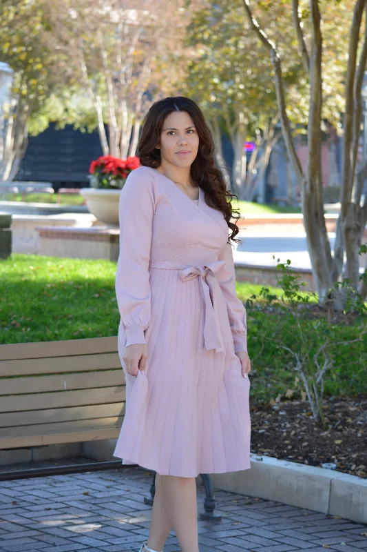 Chantal Pink Knit Faux Wrap Dress