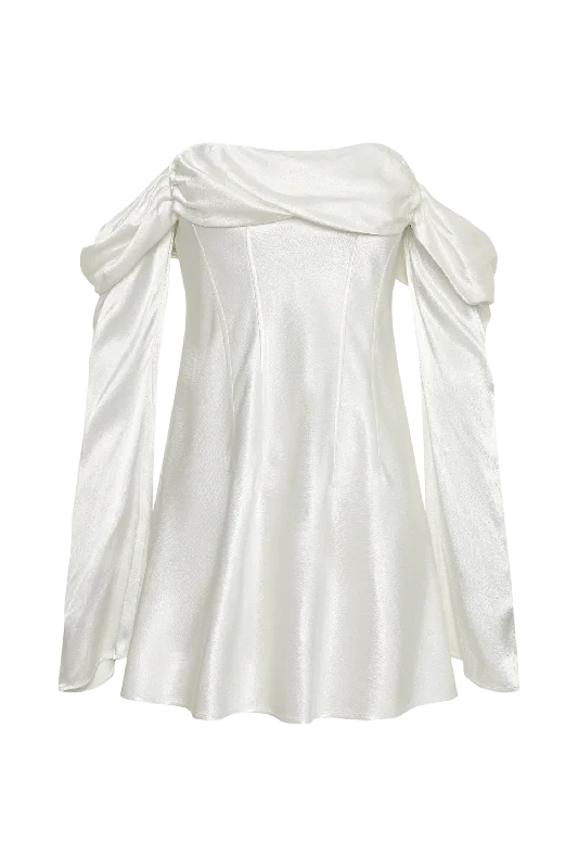 Giselle Off Shoulder Satin Mini Dress - White