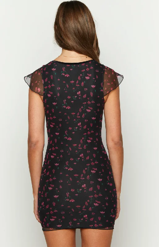 Letitia Black Floral Mesh Mini Dress