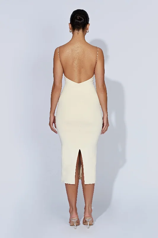 Lexia Scoop Low Neck Midi Dress - Cream