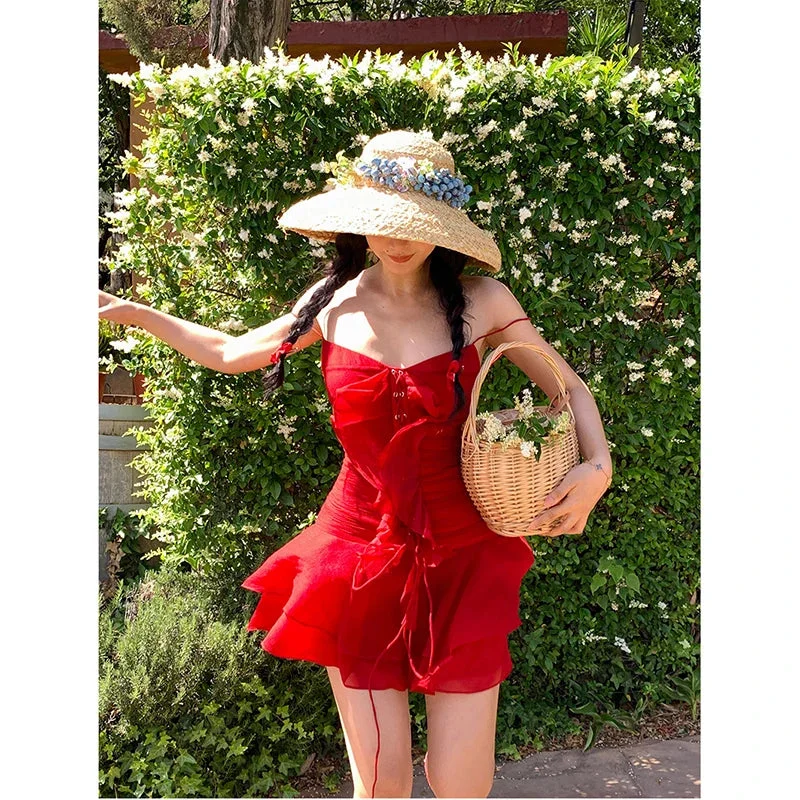 Lunivop Y2k Camisole Backless Mini Dress Woman Beach Elegant Short Party Dress Casual Vintage One Piece Dress Korea Fashion Summer