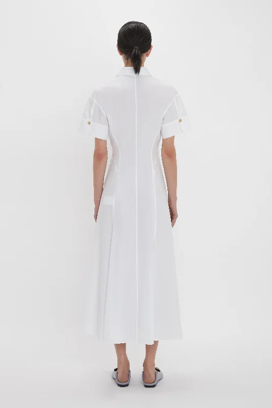 Panelled Shirt Dress In White