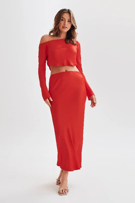 Violeta One Shoulder Satin Top - Red