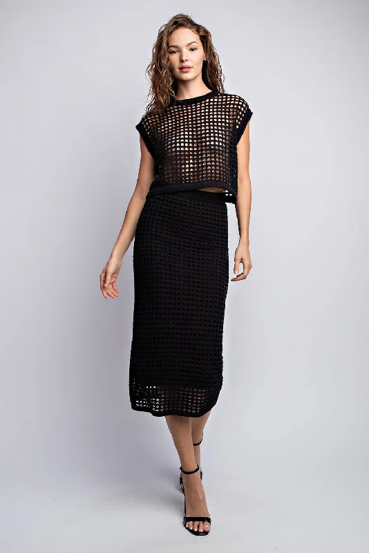 Woven Way Crochet Set Skirt and Crop Top in Black