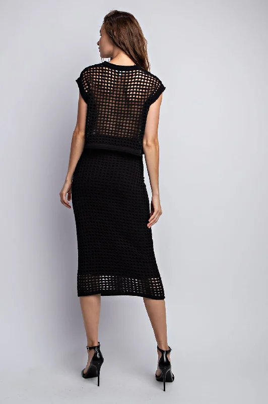 Woven Way Crochet Set Skirt and Crop Top in Black