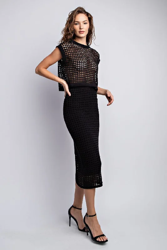 Woven Way Crochet Set Skirt and Crop Top in Black