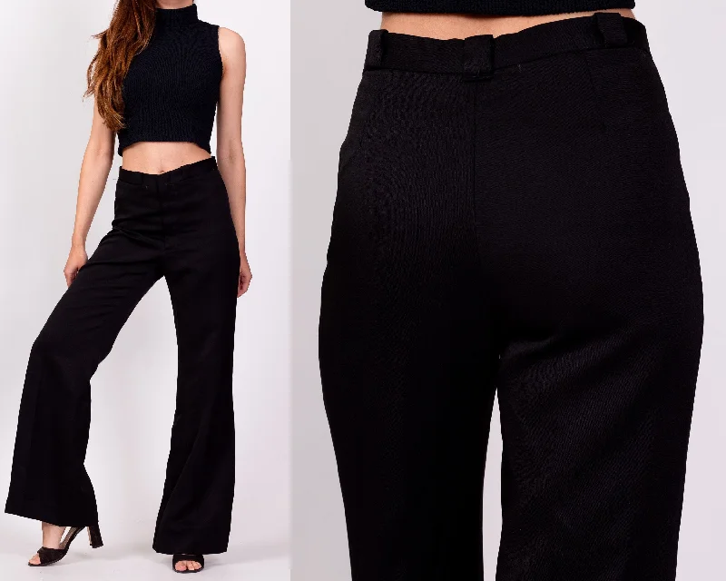 70s Black High Waisted Flared Pants - Petite Small, 26""