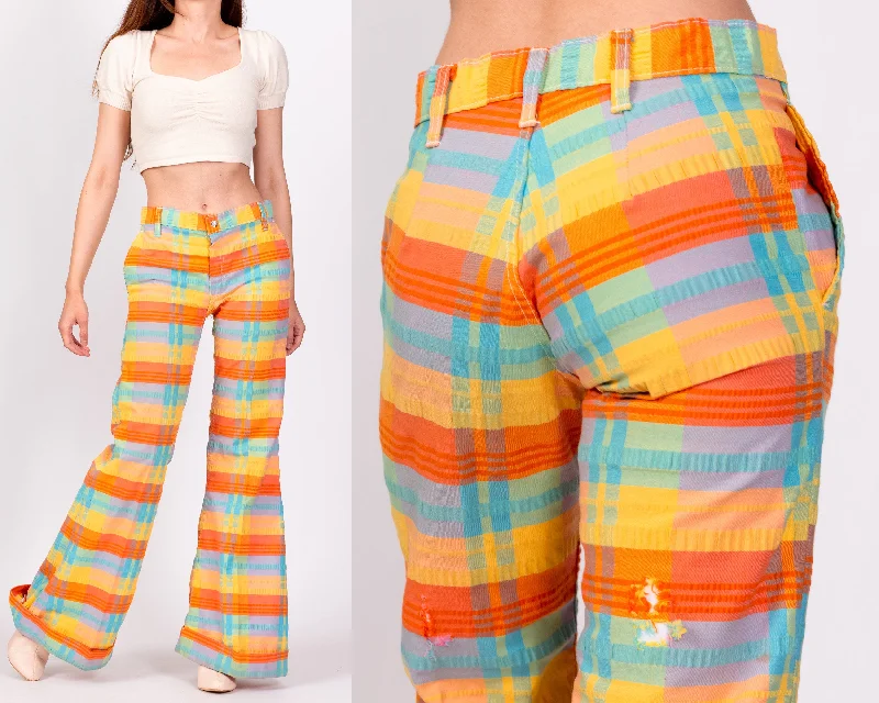 70s Colorful Plaid Bell Bottoms - Extra Small