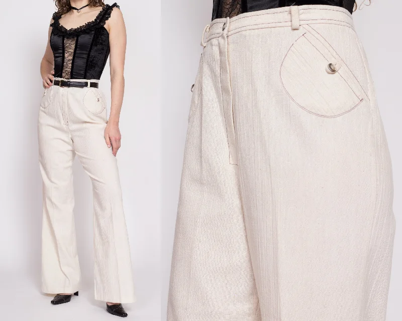 70s Cream High Waisted Contrast Stitch Pants - Medium Tall, 29"" Waist