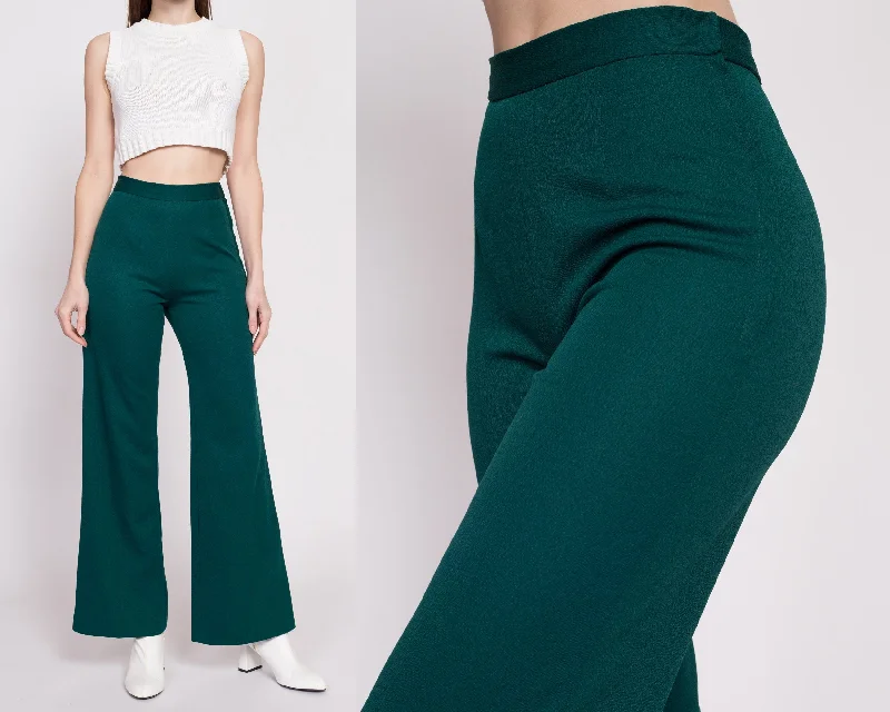 70s Emerald Green Flared Side Zip Pants - Extra Small, 25""