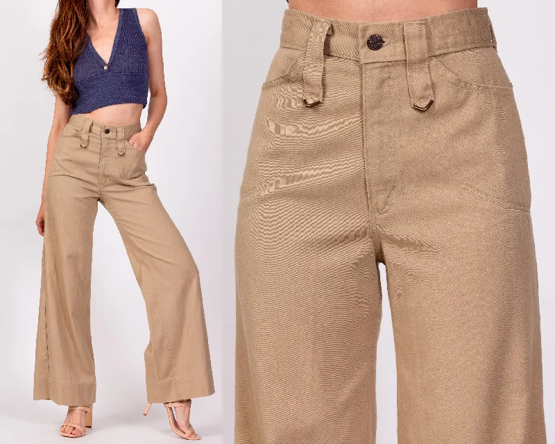 70s High Waisted Khaki Twill Flared Pants - Extra Small, 24""