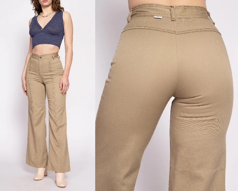 70s Khaki Saddleback Flared Pants - Small, 25.5""