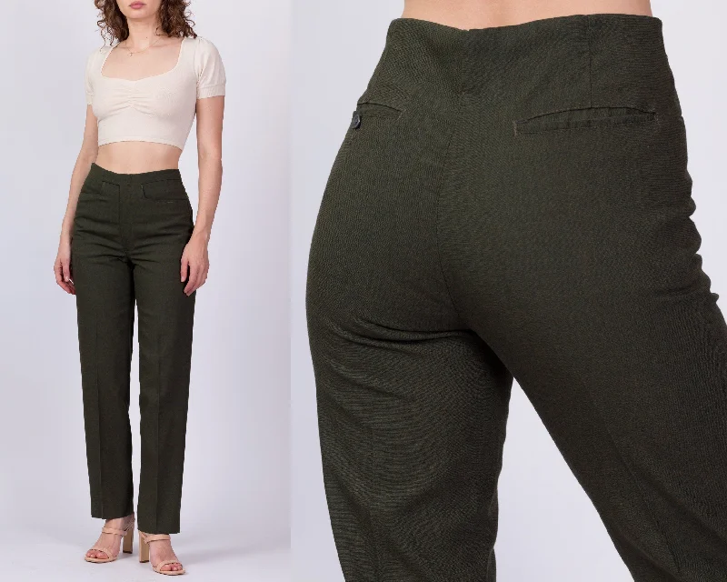 70s Men's Army Green Slim Tapered Trousers - 31"" Waist