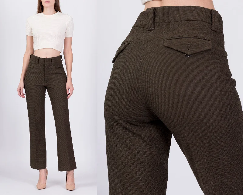 70s Olive Green Unisex High Waisted Trousers - 29"" Waist